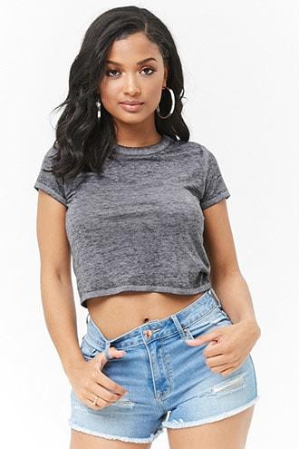 Forever21 Semi-cropped Slub Knit Tee