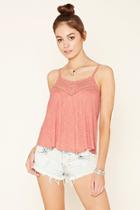 Forever21 Women's  Pink Pintucked Polka Dot Lace Cami