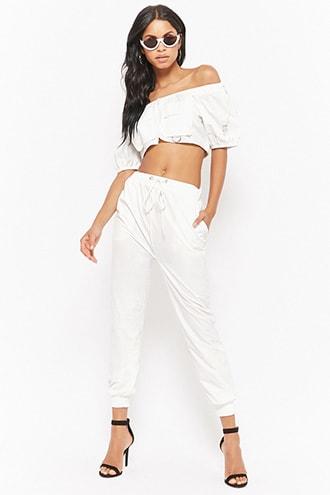 Forever21 Windbreaker Crop Top & Track Pants Set