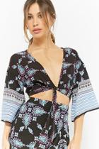 Forever21 Ornate Print Tie-front Top