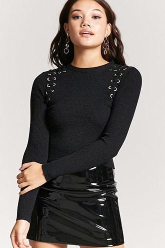 Forever21 Ribbed Lace-up Sweater