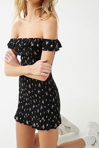 Forever21 Floral Smocked Off-the-shoulder Mini Dress