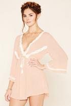 Forever21 Women's  Peach & Cream Scalloped Lace Mini Dress