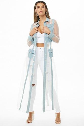 Forever21 Sheer Mesh Combo Longline Jacket