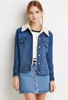 Forever21 Women's  Faux Shearling Denim Jacket (dark Denim)