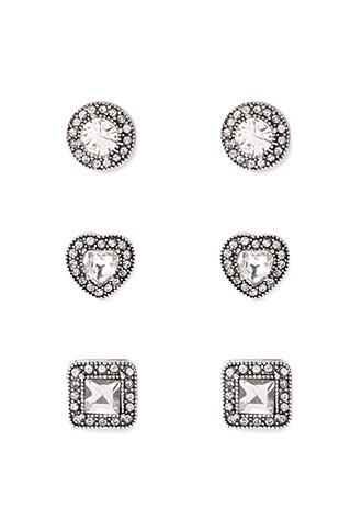 Forever21 Rhinestoned Button Mixed Stud Set (silver/clear)