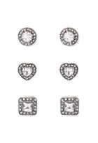 Forever21 Rhinestoned Button Mixed Stud Set (silver/clear)