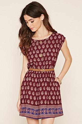 Forever21 Women's Ornate Print Cap Sleeve Dress