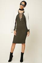 Forever21 Women's  Olive Ribbed Knit Lace-up Dress
