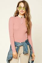 Forever21 Women's  Mauve Ribbed Knit Top