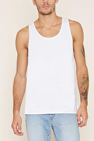 21 Men Men's  White Cotton Scoop Neck Tank