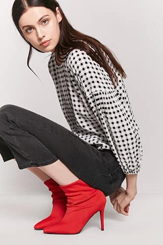 Forever21 Plaid Balloon-sleeve Top