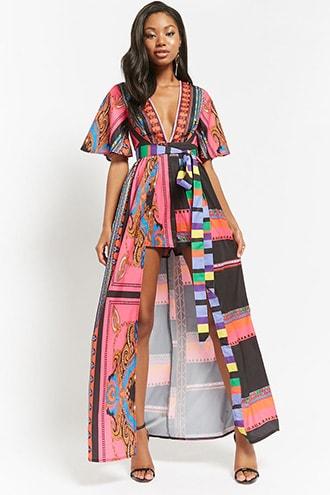 Forever21 Ornate Print Maxi Skort Romper