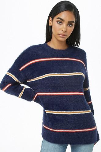 Forever21 Striped Faux Fur Sweater
