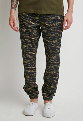 21 Men Drawstring Camo Print Joggers