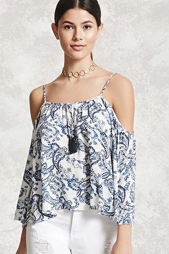 Forever21 Paisley Open-shoulder Top