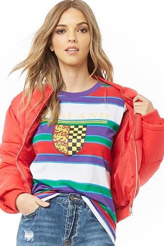 Forever21 England Graphic Striped Tee