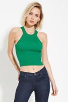 Forever21 Women's  Green Ribbed Crop Top