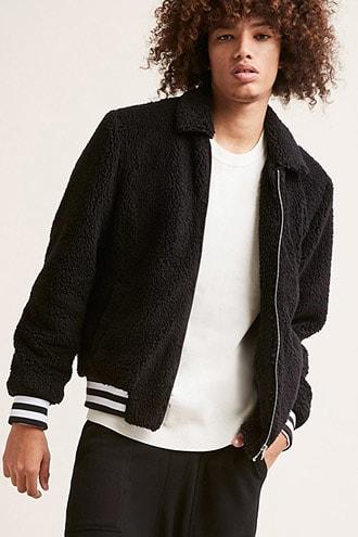 Forever21 Stripe-trim Faux Shearling Jacket