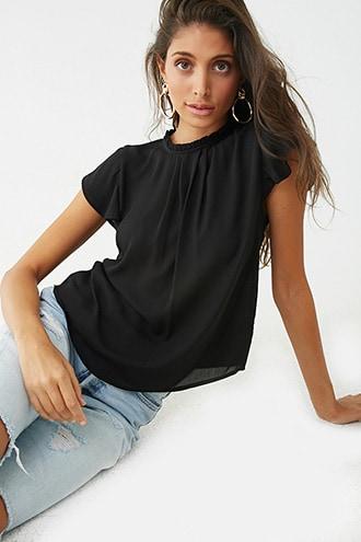 Forever21 Pleated High Neck Chiffon Top