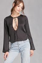 Forever21 Women's  Satin Self-tie Front Top