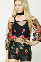 Forever21 Sheer Floral Open-shoulder Top