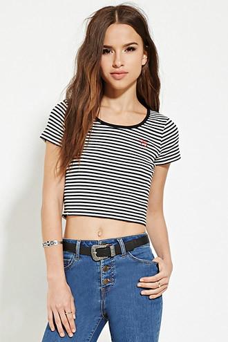 Forever21 Women's  Embroidered 75 Stripe Top