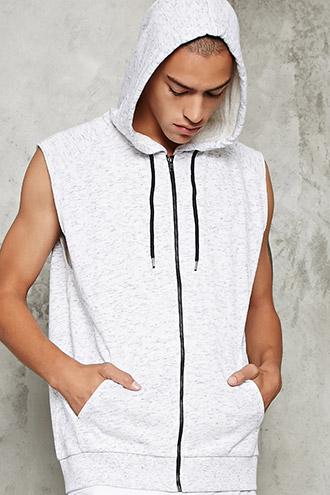21 Men Men's  Raw-cut Heathered Knit Hoodie