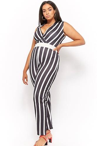 Forever21 Plus Size Pink Clove Striped Surplice Jumpsuit