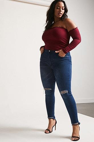 Forever21 Plus Size Frayed Step Hem Jeans