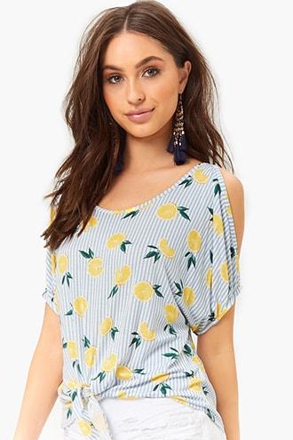 Forever21 Pinstriped Lemon Print Top
