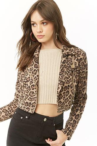 Forever21 Cropped Leopard Print Moto Jacket