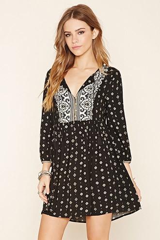 Forever21 Women's  Ornate Paisley Peasant Dress