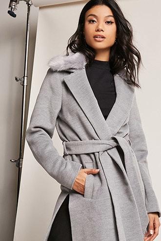 Forever21 Faux Fur Trimmed Wrap Coat