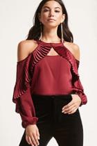 Forever21 Pleated Open-shoulder Satin Top