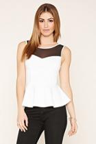 Forever21 Women's  Cream & Black Mesh-paneled Peplum Top