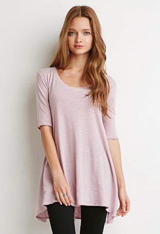 Forever21 Women's  Raw-cut Longline Trapeze Tee (dusty Pink)