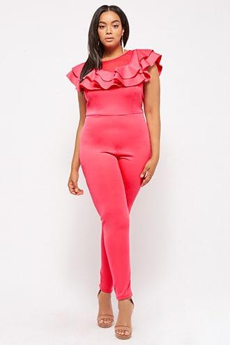 Forever21 Plus Size Sheer Mesh & Ruffle-trim Jumpsuit