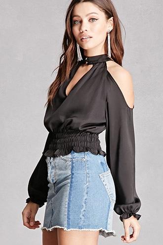 Forever21 Open-shoulder Choker Blouse