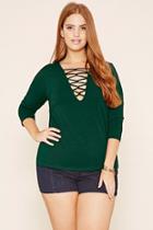 Forever21 Plus Women's  Hunter Green Plus Size Crisscross-front Top
