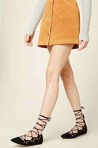 Forever21 Faux Suede Lace-up Cutout Flats
