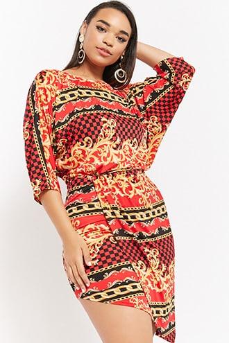 Forever21 Plus Size Baroque Print Asymmetrical Dress