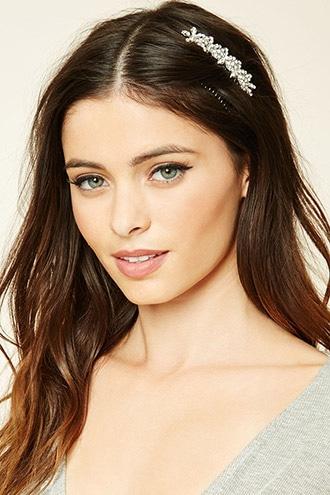 Forever21 Silver Floral Rhinestone Hair Comb