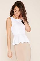 Forever21 Women's  White Embroidered Peplum Top