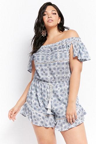 Forever21 Plus Size Boho Me Off-the-shoulder Romper