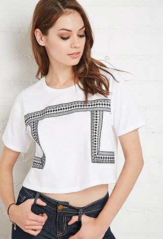 Forever21 Abstract Embroidered Tee