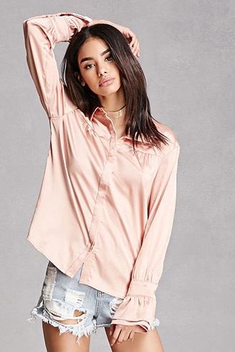Forever21 Satin Hidden-placket Shirt