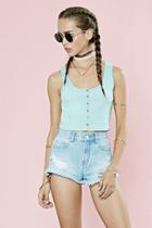 Forever21 Women's  Seafoam Button-front Ribbed Crop Top