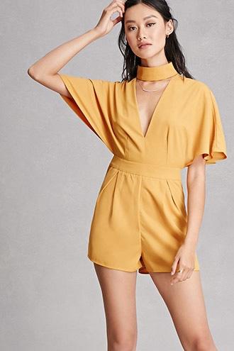 Forever21 Women's  Mustard Selfie Leslie Cutout Romper