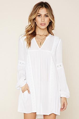 Forever21 Women's  Ivory Crocheted Split-neck Mini Dress
